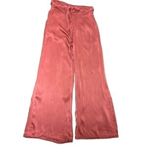 Sundance Pink Satin Wide Leg High Rise Pant Sz 6 Pleated Front Palazzo Trouser